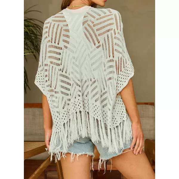 Sidefeel Womens 2024 Cropped Crochet Top Lightweight Summer Cardigan Beach Kimono Cover UpsLight Grey