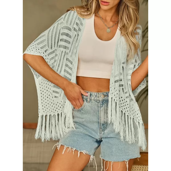 Sidefeel Womens 2024 Cropped Crochet Top Lightweight Summer Cardigan Beach Kimono Cover UpsLight Grey