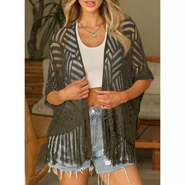 Sidefeel Womens 2024 Cropped Crochet Top Lightweight Summer Cardigan Beach Kimono Cover UpsMoss Green