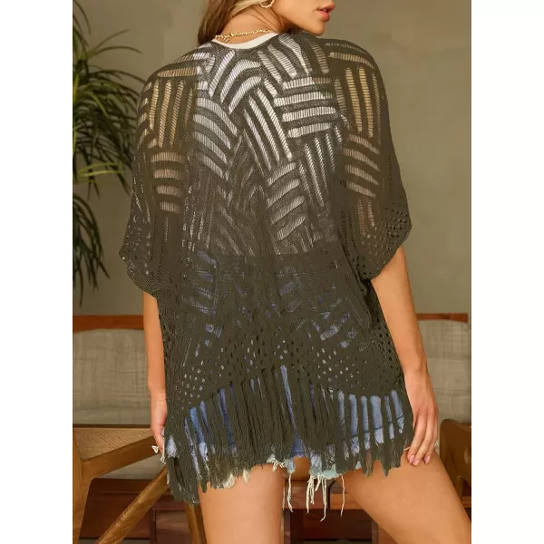 Sidefeel Womens 2024 Cropped Crochet Top Lightweight Summer Cardigan Beach Kimono Cover UpsMoss Green