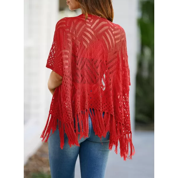 Sidefeel Womens 2024 Cropped Crochet Top Lightweight Summer Cardigan Beach Kimono Cover UpsRacing Red