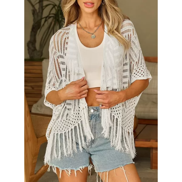 Sidefeel Womens 2024 Cropped Crochet Top Lightweight Summer Cardigan Beach Kimono Cover UpsWhite