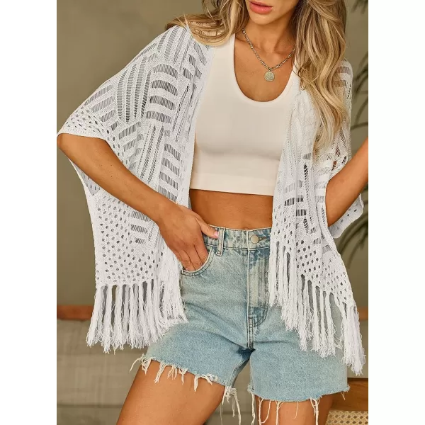 Sidefeel Womens 2024 Cropped Crochet Top Lightweight Summer Cardigan Beach Kimono Cover UpsWhite