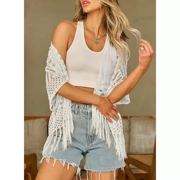 Sidefeel Womens 2024 Cropped Crochet Top Lightweight Summer Cardigan Beach Kimono Cover UpsWhite