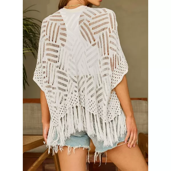 Sidefeel Womens 2024 Cropped Crochet Top Lightweight Summer Cardigan Beach Kimono Cover UpsWhite