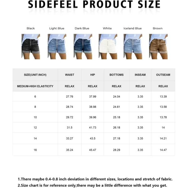 Sidefeel Womens Jean Shorts High Waisted Stretchy Buttoned Folded Hem Denim ShortsWhite