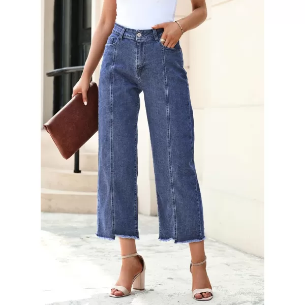 Sidefeel Womens Jeans High Waisted Wide Leg Casual Loose Fit Straight Leg Cropped Denim Pants with PocketsA Sky Blue