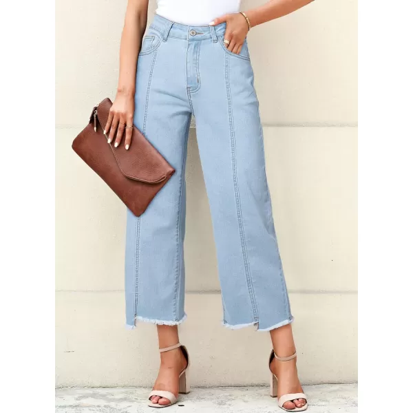 Sidefeel Womens Jeans High Waisted Wide Leg Casual Loose Fit Straight Leg Cropped Denim Pants with PocketsB Sky Blue