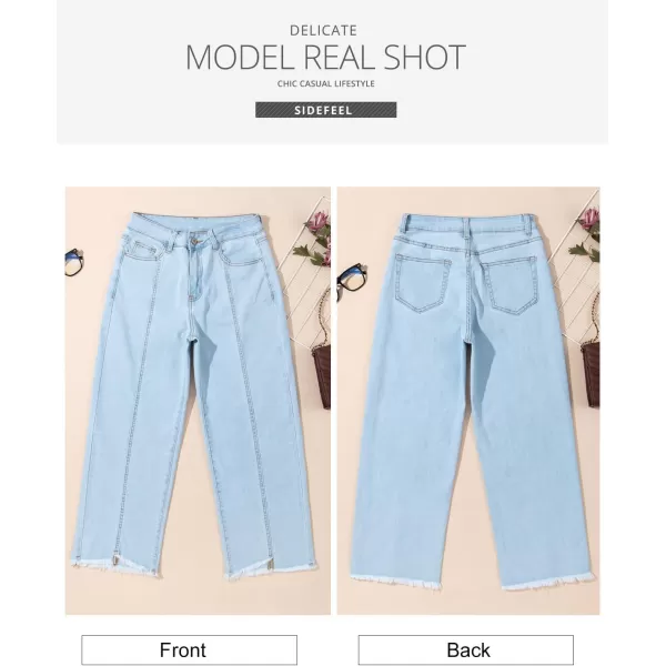 Sidefeel Womens Jeans High Waisted Wide Leg Casual Loose Fit Straight Leg Cropped Denim Pants with PocketsB Sky Blue