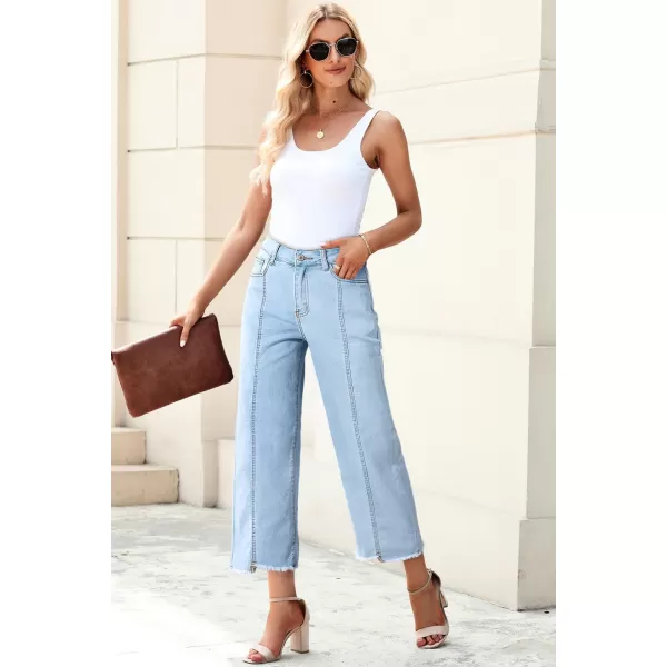 Sidefeel Womens Jeans High Waisted Wide Leg Casual Loose Fit Straight Leg Cropped Denim Pants with PocketsB Sky Blue