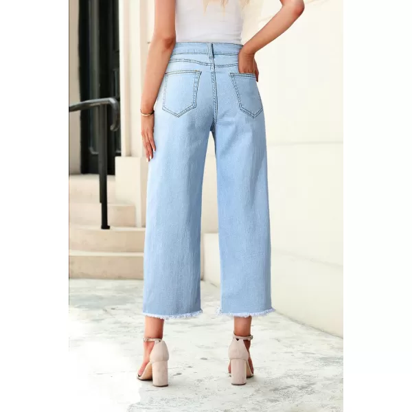 Sidefeel Womens Jeans High Waisted Wide Leg Casual Loose Fit Straight Leg Cropped Denim Pants with PocketsB Sky Blue