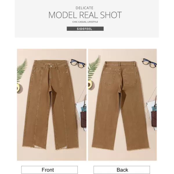 Sidefeel Womens Jeans High Waisted Wide Leg Casual Loose Fit Straight Leg Cropped Denim Pants with PocketsBrown