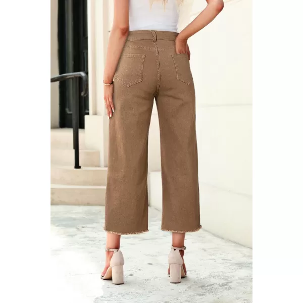Sidefeel Womens Jeans High Waisted Wide Leg Casual Loose Fit Straight Leg Cropped Denim Pants with PocketsBrown