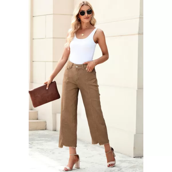 Sidefeel Womens Jeans High Waisted Wide Leg Casual Loose Fit Straight Leg Cropped Denim Pants with PocketsBrown