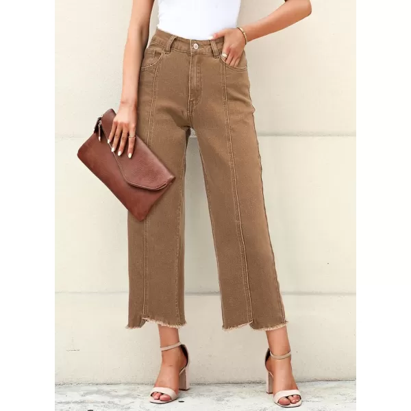 Sidefeel Womens Jeans High Waisted Wide Leg Casual Loose Fit Straight Leg Cropped Denim Pants with PocketsBrown