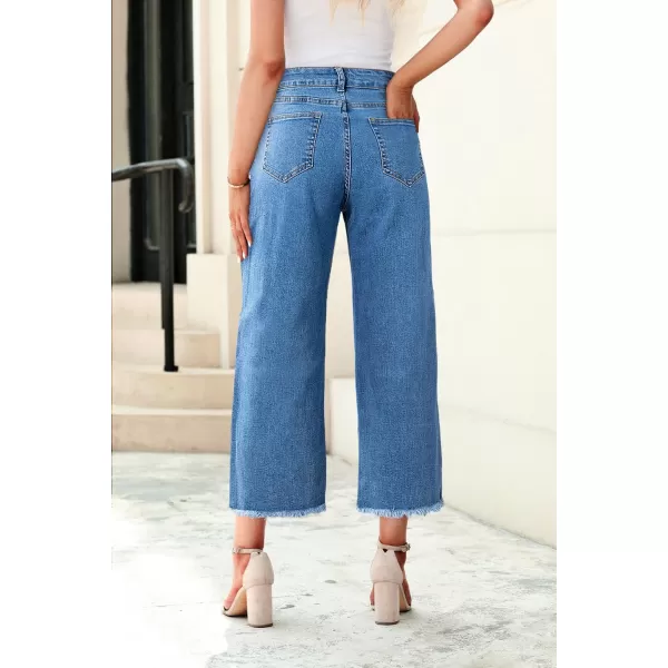 Sidefeel Womens Jeans High Waisted Wide Leg Casual Loose Fit Straight Leg Cropped Denim Pants with PocketsMist Blue