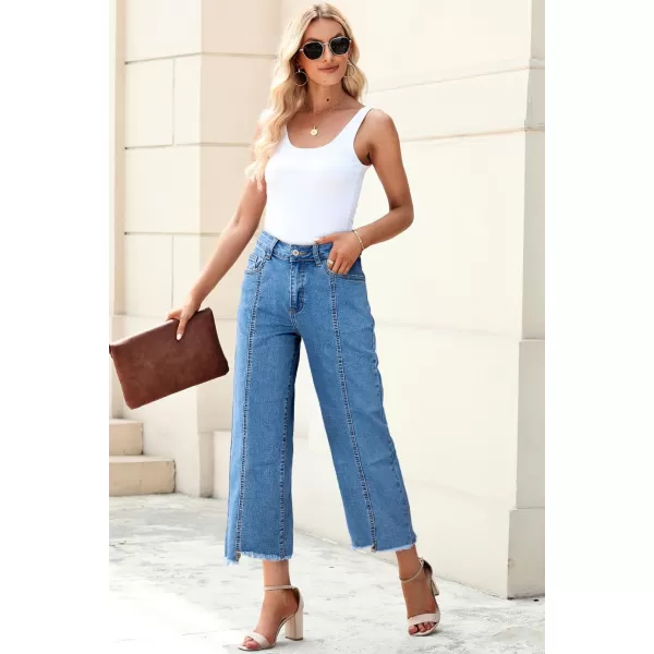 Sidefeel Womens Jeans High Waisted Wide Leg Casual Loose Fit Straight Leg Cropped Denim Pants with PocketsMist Blue