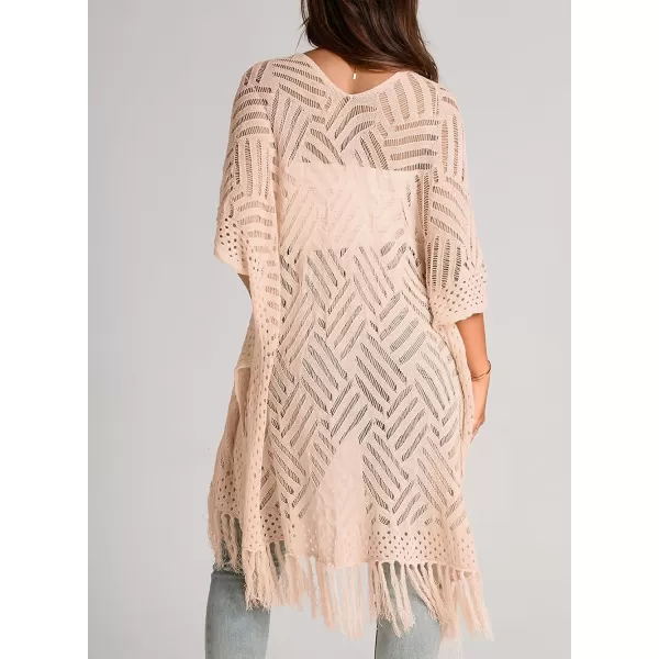 Sidefeel Womens Open Front Knit Sheer Cardigans Summer Boho Lightweight Kimono Cover UpsApricot