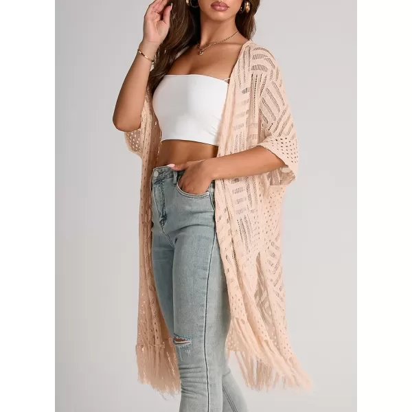 Sidefeel Womens Open Front Knit Sheer Cardigans Summer Boho Lightweight Kimono Cover UpsApricot