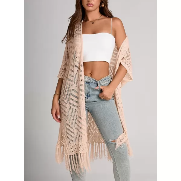 Sidefeel Womens Open Front Knit Sheer Cardigans Summer Boho Lightweight Kimono Cover UpsApricot