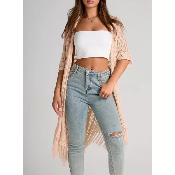 Sidefeel Womens Open Front Knit Sheer Cardigans Summer Boho Lightweight Kimono Cover UpsApricot
