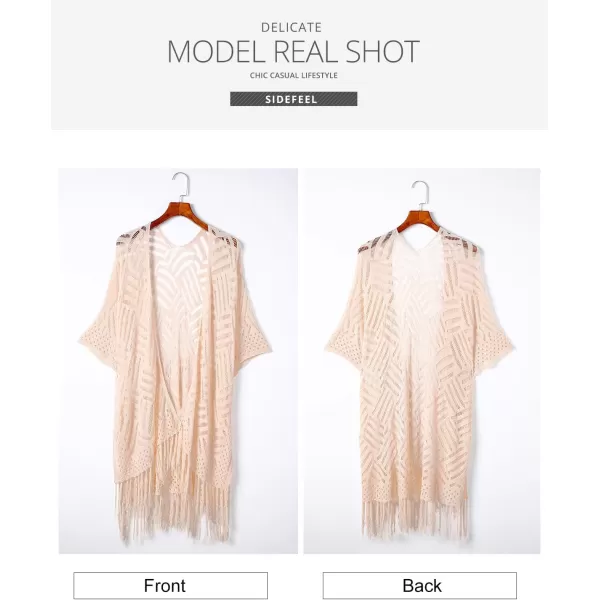 Sidefeel Womens Open Front Knit Sheer Cardigans Summer Boho Lightweight Kimono Cover UpsApricot