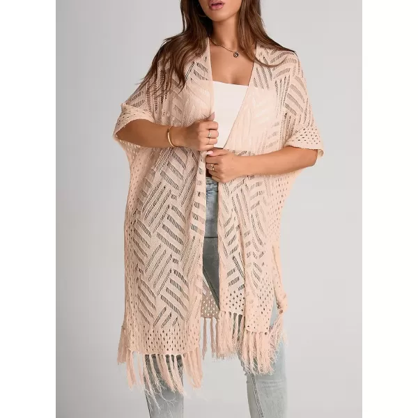 Sidefeel Womens Open Front Knit Sheer Cardigans Summer Boho Lightweight Kimono Cover UpsApricot