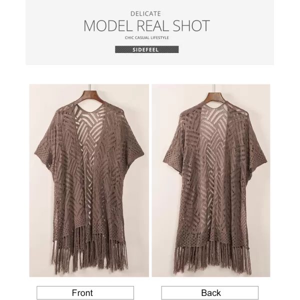 Sidefeel Womens Open Front Knit Sheer Cardigans Summer Boho Lightweight Kimono Cover UpsGray