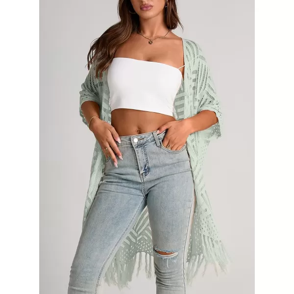 Sidefeel Womens Open Front Knit Sheer Cardigans Summer Boho Lightweight Kimono Cover UpsGray