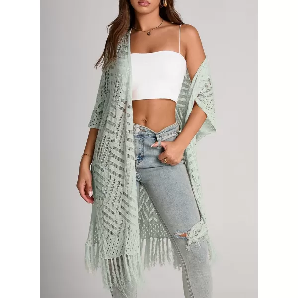 Sidefeel Womens Open Front Knit Sheer Cardigans Summer Boho Lightweight Kimono Cover UpsGray