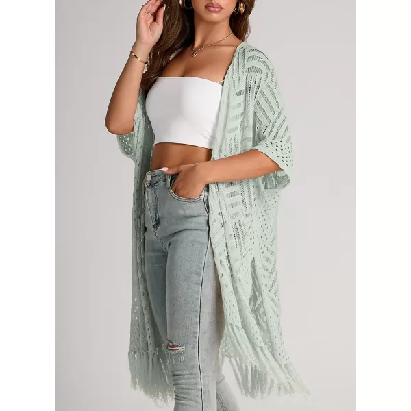 Sidefeel Womens Open Front Knit Sheer Cardigans Summer Boho Lightweight Kimono Cover UpsGray