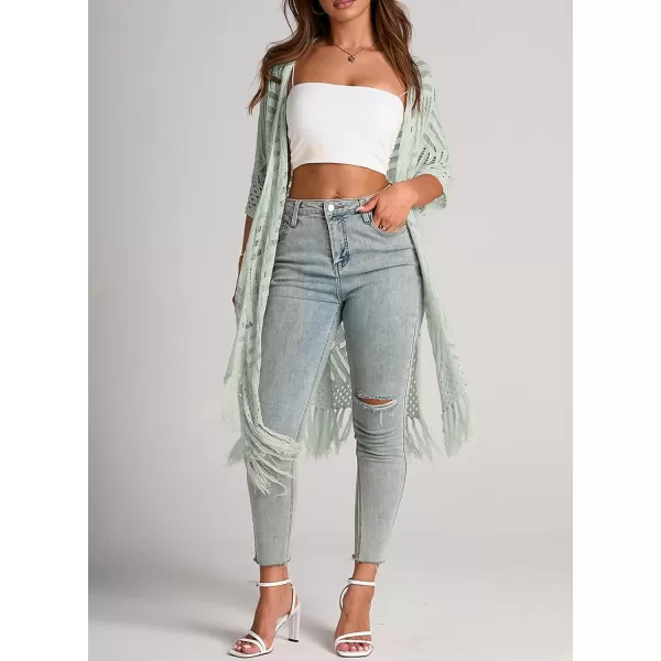 Sidefeel Womens Open Front Knit Sheer Cardigans Summer Boho Lightweight Kimono Cover UpsGray