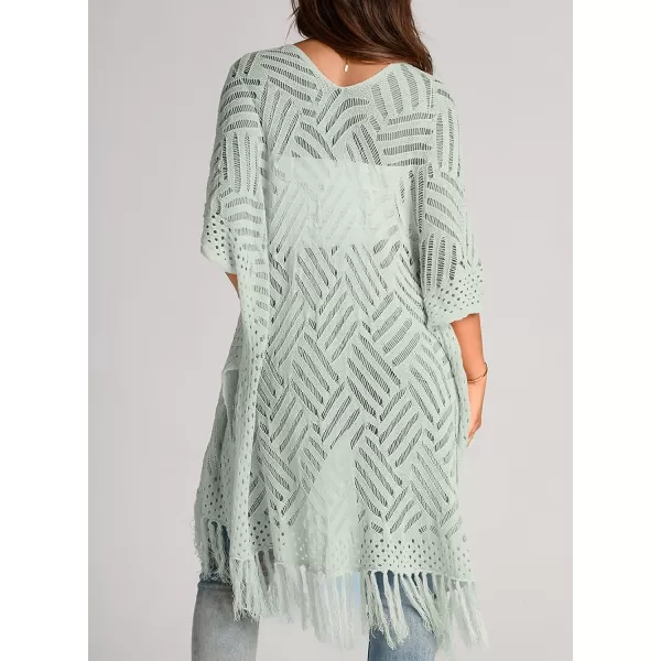 Sidefeel Womens Open Front Knit Sheer Cardigans Summer Boho Lightweight Kimono Cover UpsGray