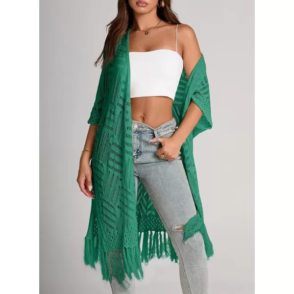 Sidefeel Womens Open Front Knit Sheer Cardigans Summer Boho Lightweight Kimono Cover UpsGreen