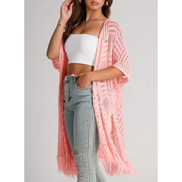 Sidefeel Womens Open Front Knit Sheer Cardigans Summer Boho Lightweight Kimono Cover UpsPink