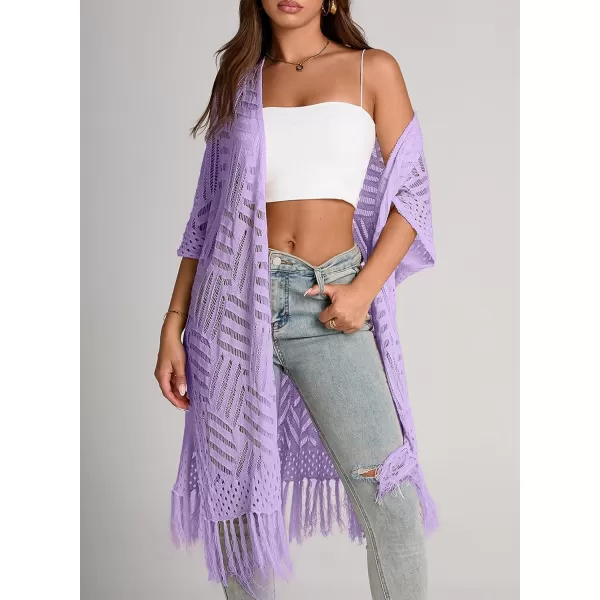 Sidefeel Womens Open Front Knit Sheer Cardigans Summer Boho Lightweight Kimono Cover UpsPurple