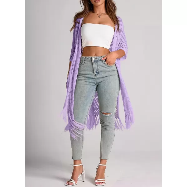 Sidefeel Womens Open Front Knit Sheer Cardigans Summer Boho Lightweight Kimono Cover UpsPurple