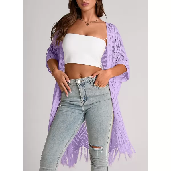 Sidefeel Womens Open Front Knit Sheer Cardigans Summer Boho Lightweight Kimono Cover UpsPurple
