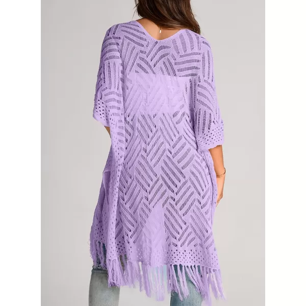Sidefeel Womens Open Front Knit Sheer Cardigans Summer Boho Lightweight Kimono Cover UpsPurple