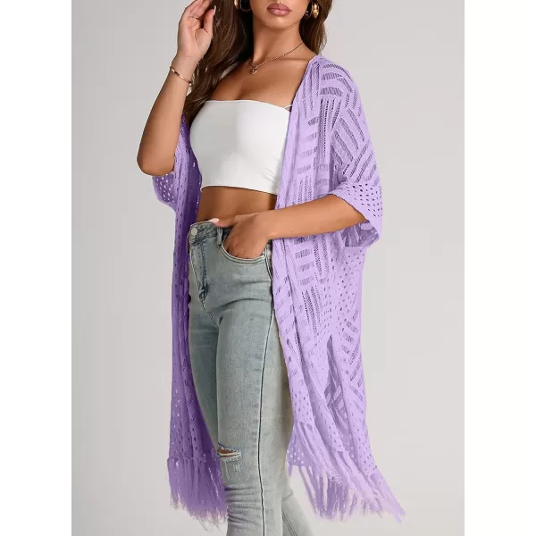 Sidefeel Womens Open Front Knit Sheer Cardigans Summer Boho Lightweight Kimono Cover UpsPurple