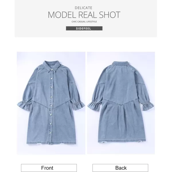 Sidefeel Womens Smocked 3 4 Sleeve Button Down Denim Jeans DressesA Gray