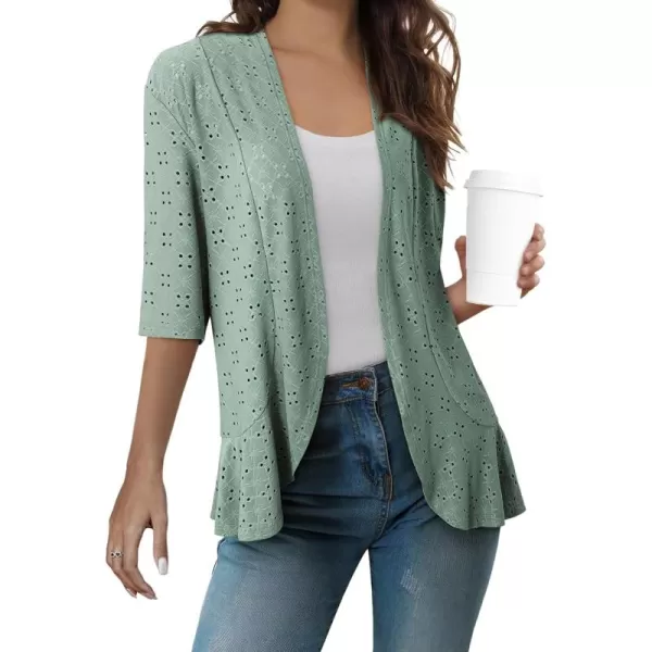 Sidefeel Lightweight Summer Cardigan for Women Spring Netted Knit Ruffle Half Sleeve Kimono Cover UpsGreen