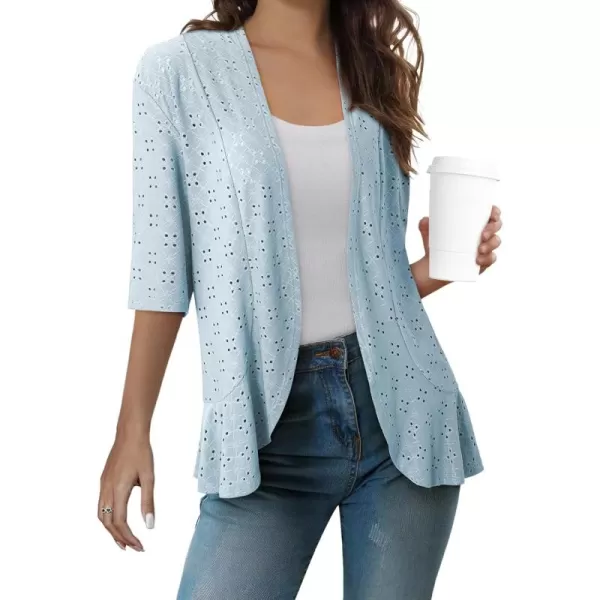 Sidefeel Lightweight Summer Cardigan for Women Spring Netted Knit Ruffle Half Sleeve Kimono Cover UpsSky Blue