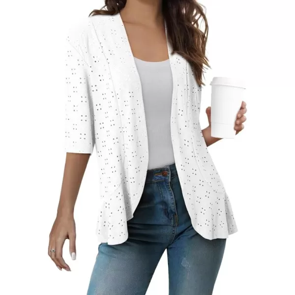 Sidefeel Lightweight Summer Cardigan for Women Spring Netted Knit Ruffle Half Sleeve Kimono Cover UpsWhite