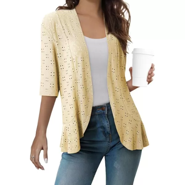 Sidefeel Lightweight Summer Cardigan for Women Spring Netted Knit Ruffle Half Sleeve Kimono Cover UpsYellow