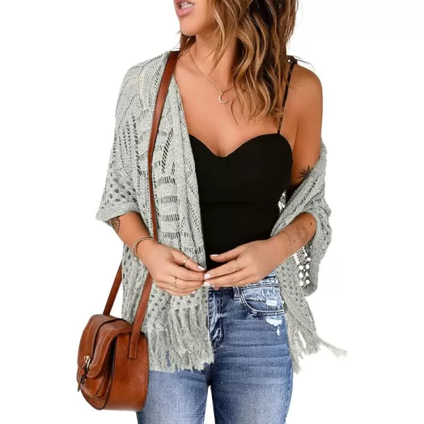 Sidefeel Womens 2024 Cropped Crochet Top Lightweight Summer Cardigan Beach Kimono Cover UpsLight Grey