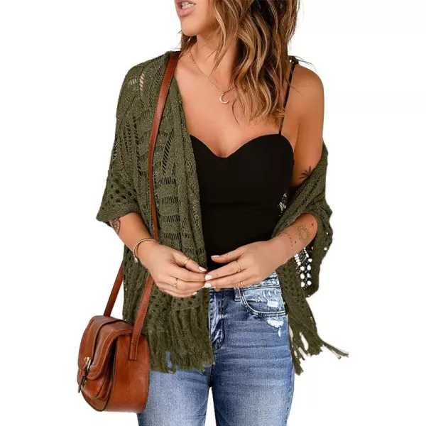 Sidefeel Womens 2024 Cropped Crochet Top Lightweight Summer Cardigan Beach Kimono Cover UpsMoss Green