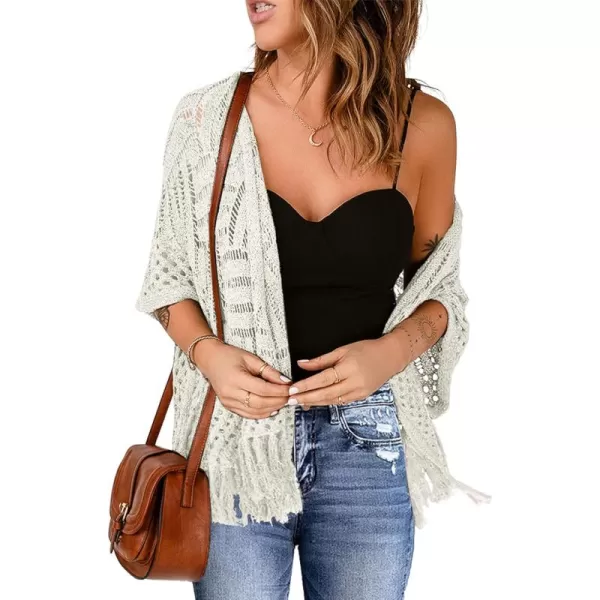 Sidefeel Womens 2024 Cropped Crochet Top Lightweight Summer Cardigan Beach Kimono Cover UpsWhite