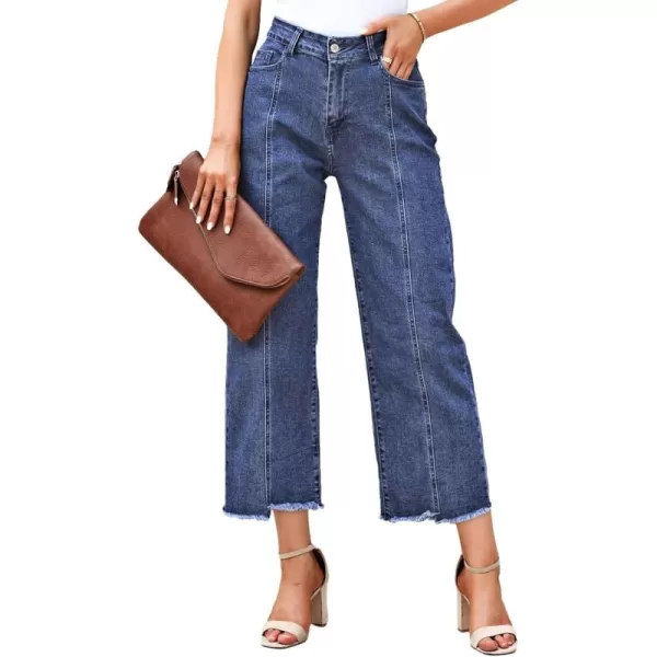 Sidefeel Womens Jeans High Waisted Wide Leg Casual Loose Fit Straight Leg Cropped Denim Pants with PocketsA Sky Blue