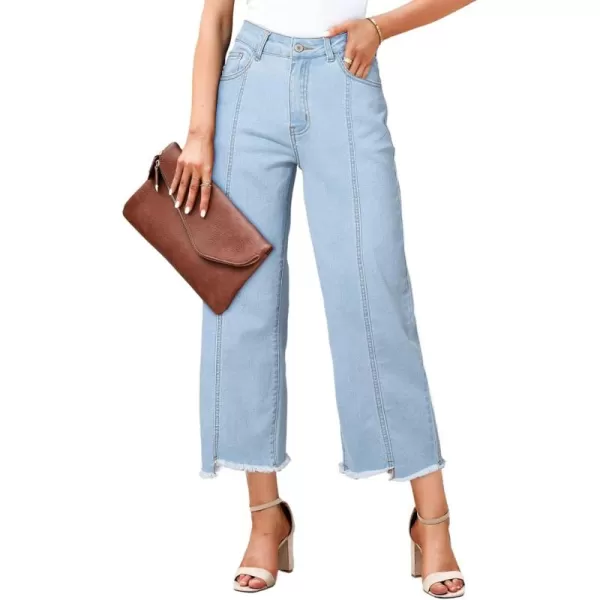 Sidefeel Womens Jeans High Waisted Wide Leg Casual Loose Fit Straight Leg Cropped Denim Pants with PocketsB Sky Blue